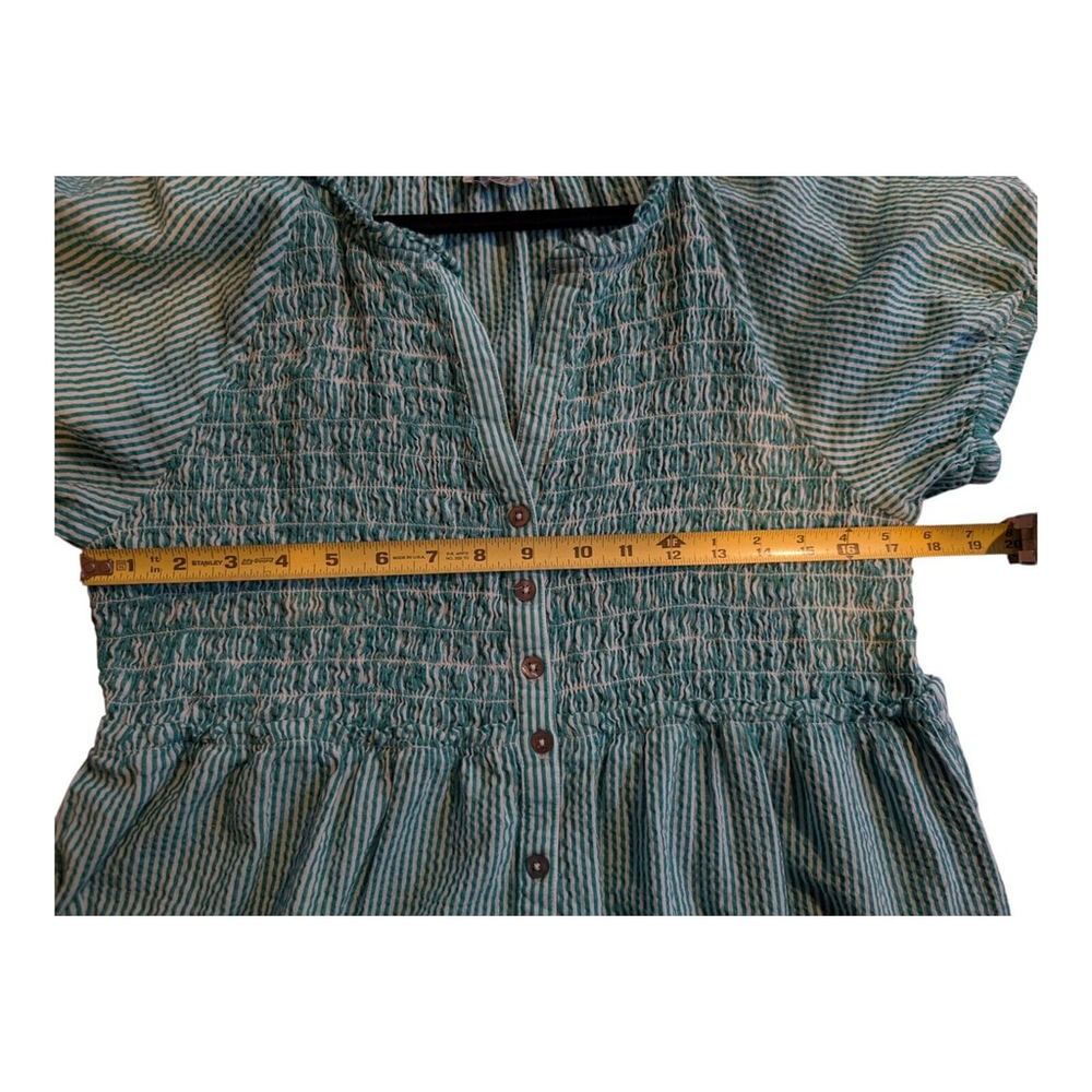 Sundance Topsail Striped Green & White Smocked Tiered Boho Dress Small - Picture 4 of 8